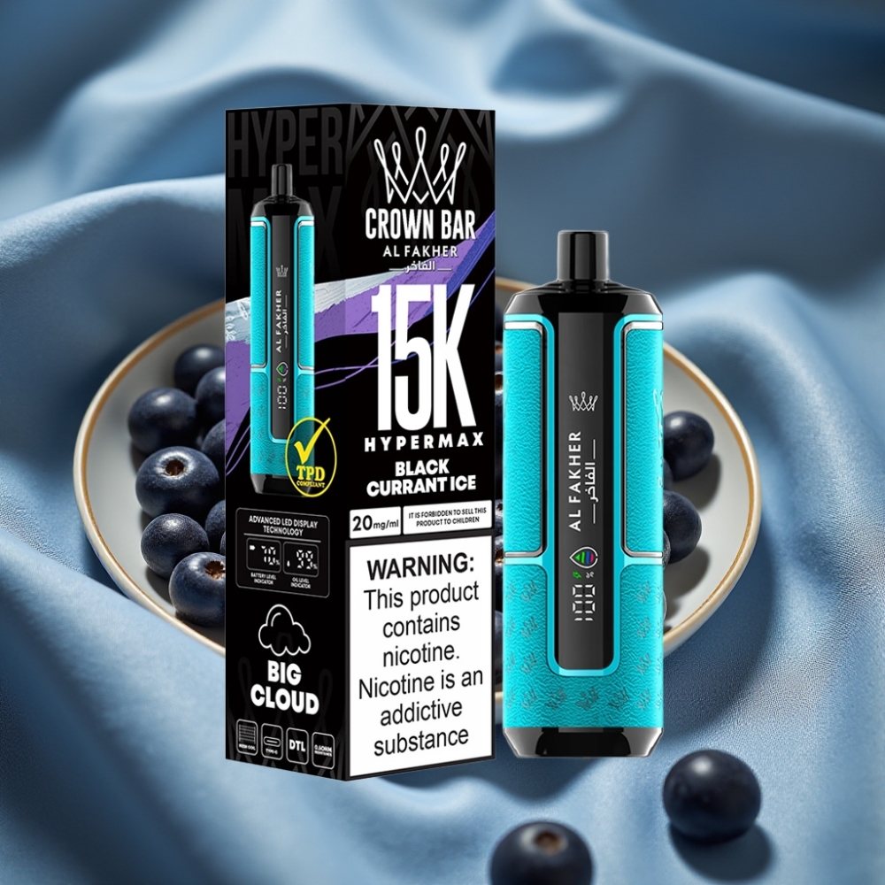Al Fakher Crown Bar 15K Hypermax 22ml 600mAh Type-C Siyah Frenk Üzümü Buz Disposable Vape Kit