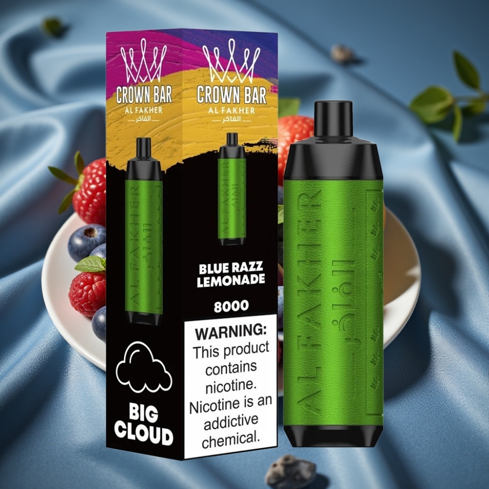 Al Fakher Crown Bar 8000 Crystal Tek Kullanımlık Vape Mavi Ahududu Limonata 18ml 5mg