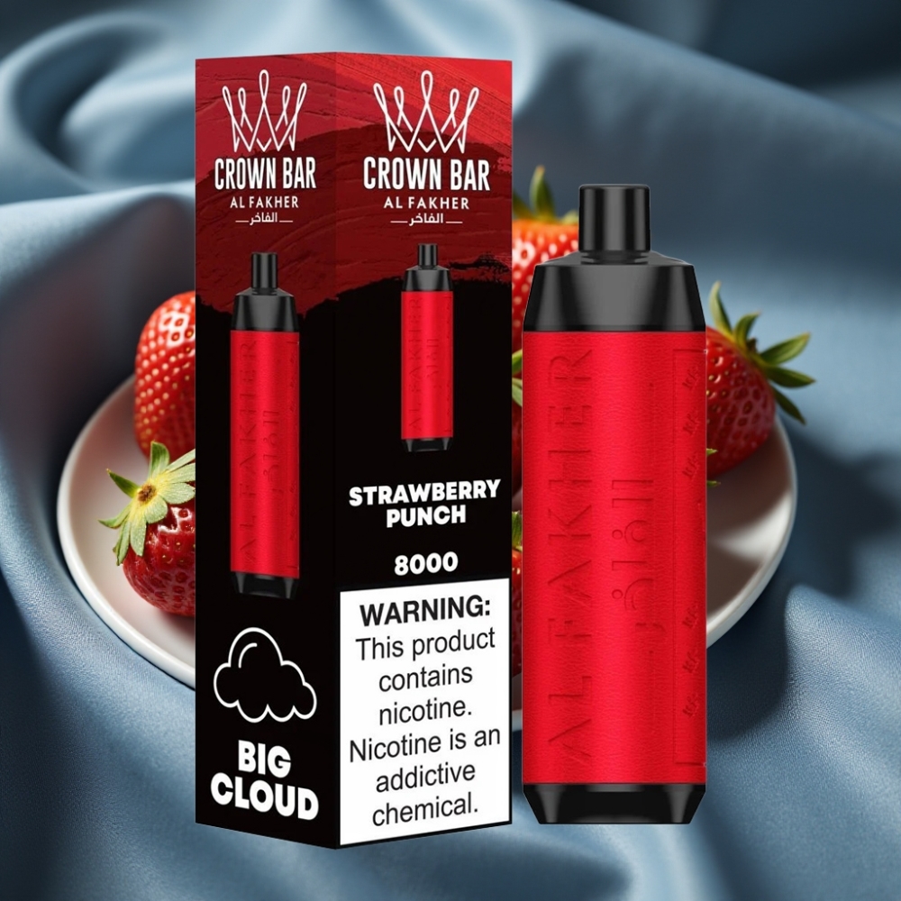 Al Fakher Crown Bar 8000 Crystal Çilek Punch 18ml 5mg Nikotin 600mAh USB-C