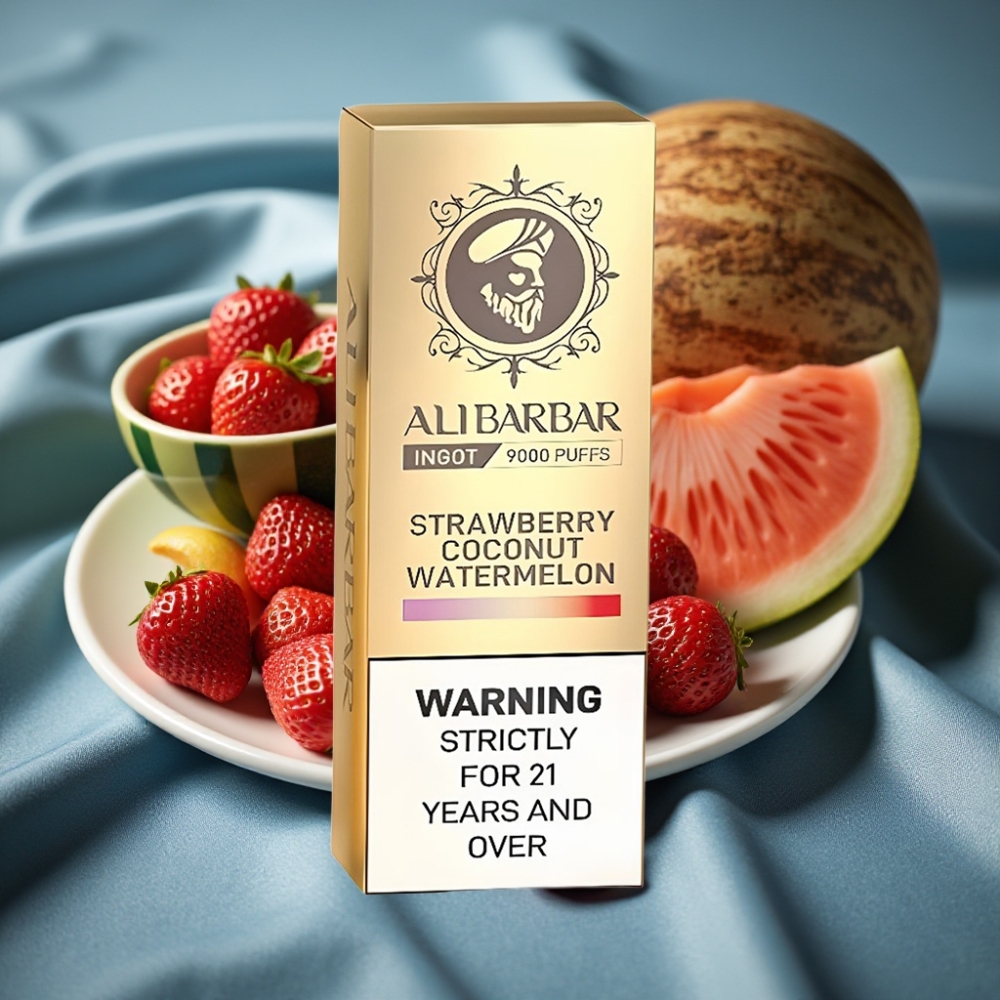 Alibarbar Ingot 9000 Puffs Çilek Hindistan Cevizi Karpuz 22ml LED Ekran