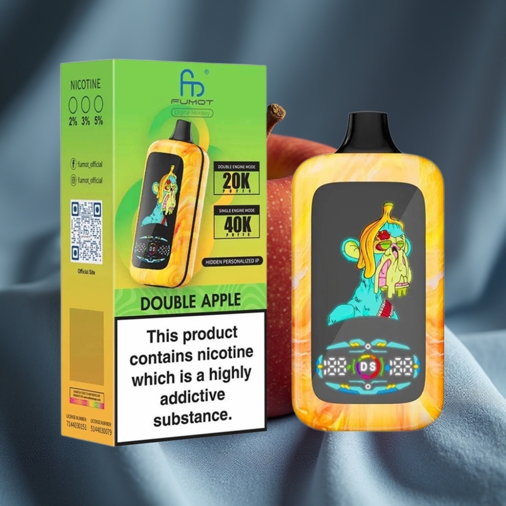 Fumot Digital Monkey 40000 Puff Çift Elma Aromalı Disposable Vape Dual Mesh Coil Type-C