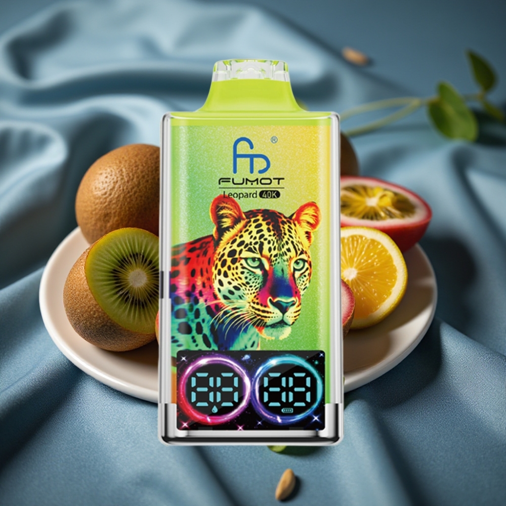 Fumot Leopard 40K Puffs 0%-5% Nikotin 700mAh Dual Mesh Type-C Şarj Kivi Çarkıfeleği Guava Aromalı Dijital Gösterge