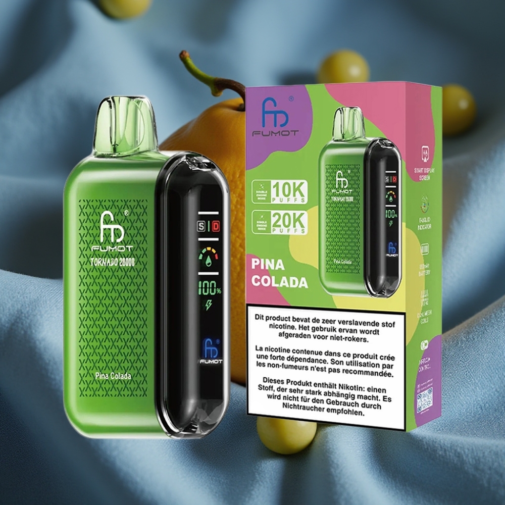 Fumot Tornado 20000 Püf Çift Mesh Bobin 20ml Şarj Edilebilir Akıllı Ekran Hava Akış Kontrolü Pina Kolada