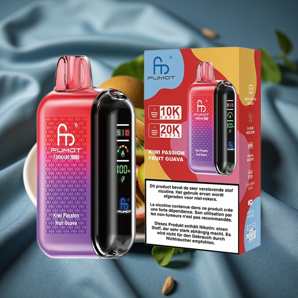 Fumot Tornado 20000 Puff Dual Mesh Coil 20ml Akıllı Ekran Hava Akış Kontrolü Kivi Çarkıfelek Guava