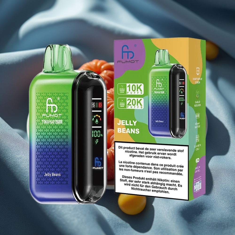 Fumot Tornado 20000 Puff Dual Mesh Coil 20ml Şarjlı Akıllı Ekran Jelly Beans Aromalı