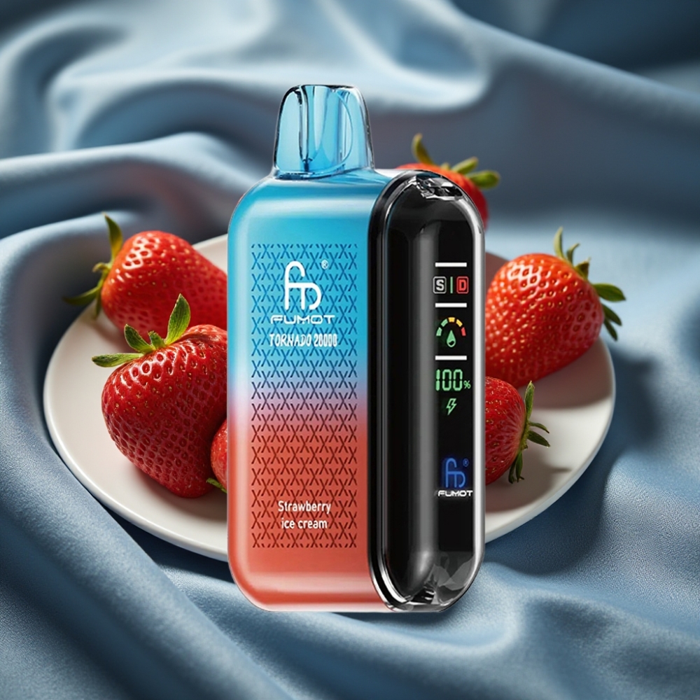 Fumot Tornado 20000 Puff Çift Mesh Coil Akıllı Ekran 20ml Çilekli Dondurma