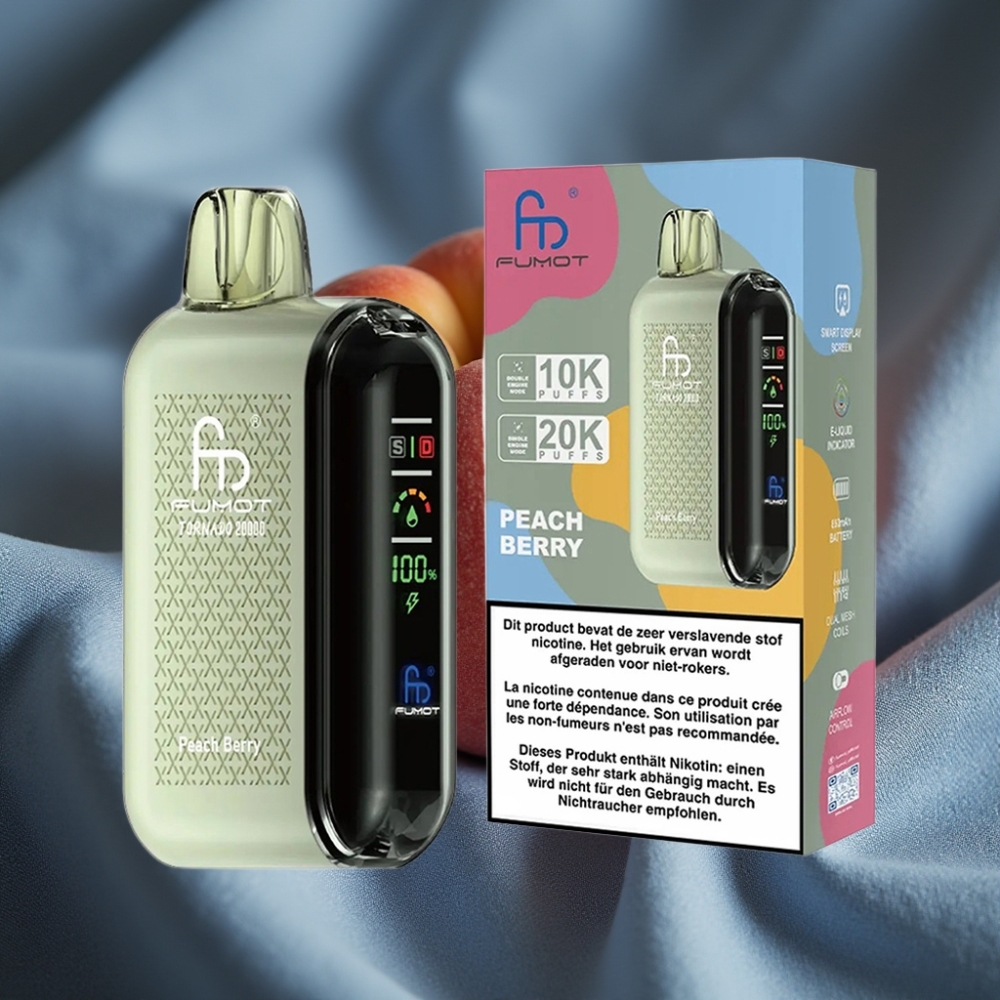 Fumot Tornado 20000 Puff Çift Mesh Coil Şeftali-Ahududu Akıllı Ekran