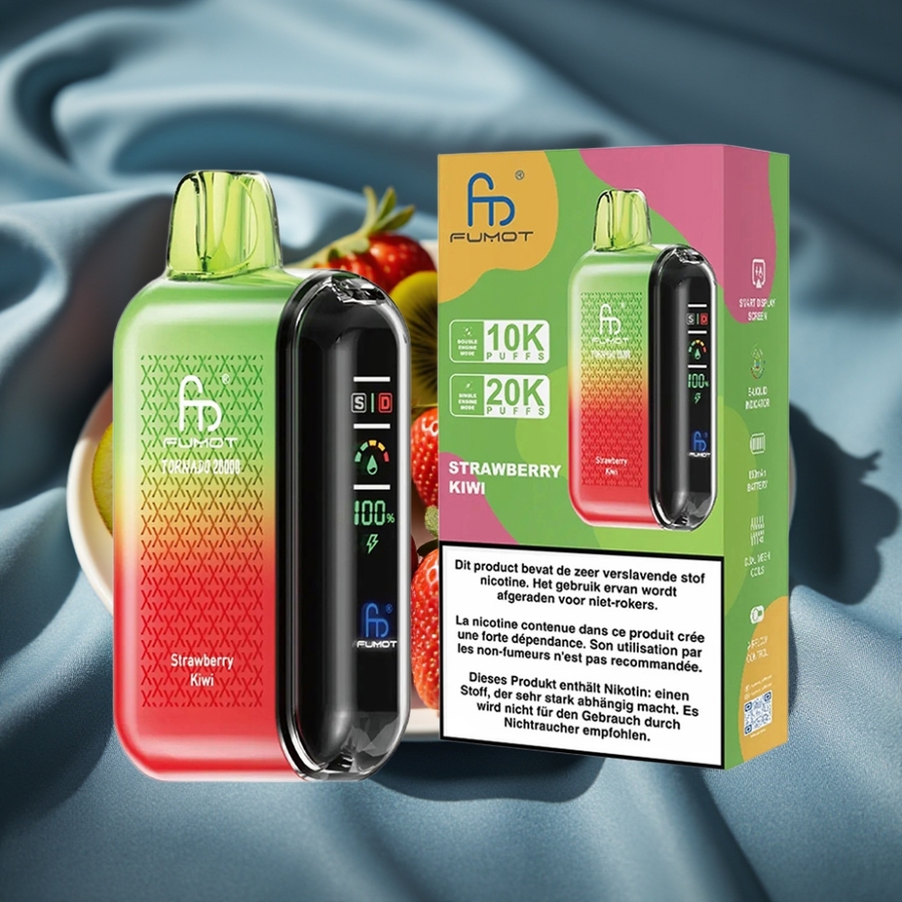 Fumot Tornado 20000 Puffs Çilek Kivi Dual Mesh Coil Akıllı Ekran