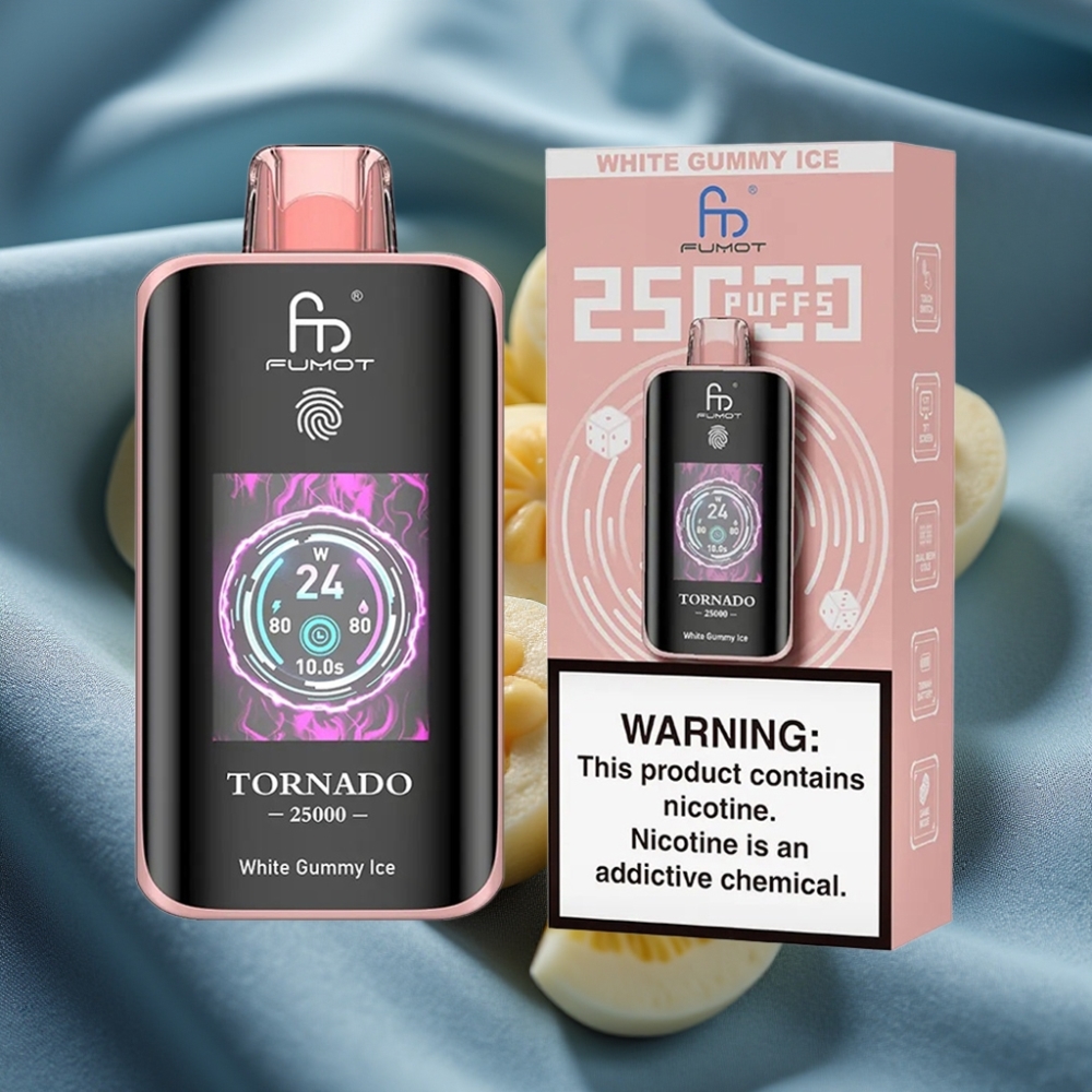 Fumot Tornado 25000 Puff HD Ekran 700mAh Şarj Edilebilir Beyaz Sakızlı Buz