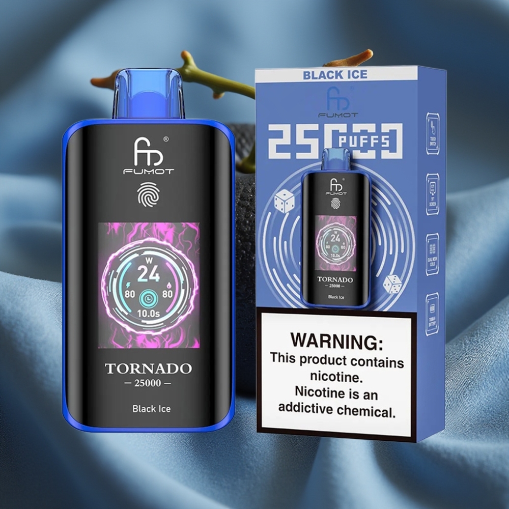 Fumot Tornado 25000 Puff HD Ekran 700mAh Şarj Edilebilir Siyah Buz