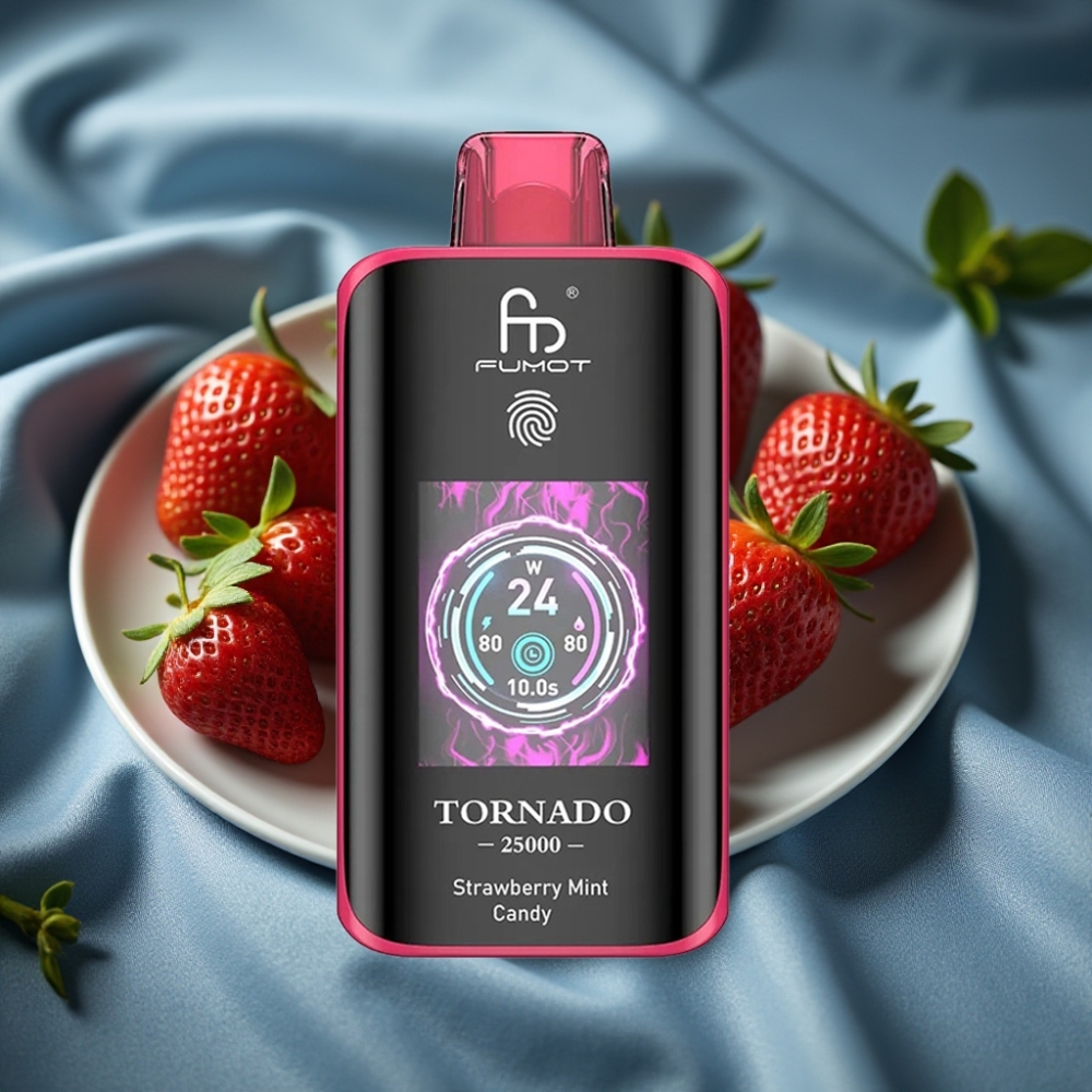 Fumot Tornado 25000 Puff HD Ekran Şarj Edilebilir Çilek Nane Şeker Aromalı