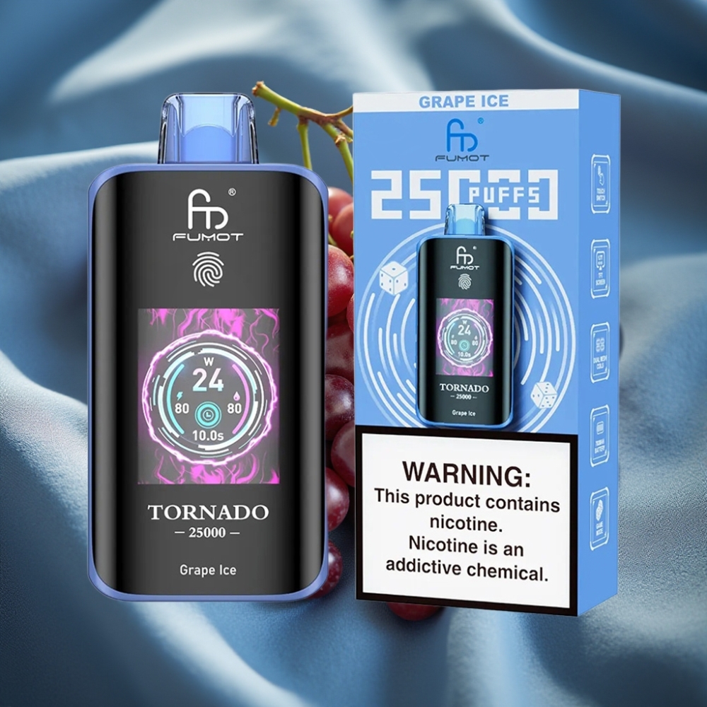 Fumot Tornado 25000 Puffs HD Ekran 700mAh Şarj Edilebilir Üzüm Buz