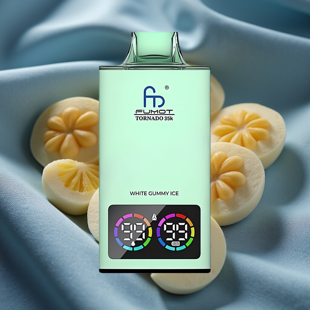 Fumot Tornado 35K 35000 Puff Beyaz Sakızlı Buz Dual Mesh Coil RGB Işık USB-C