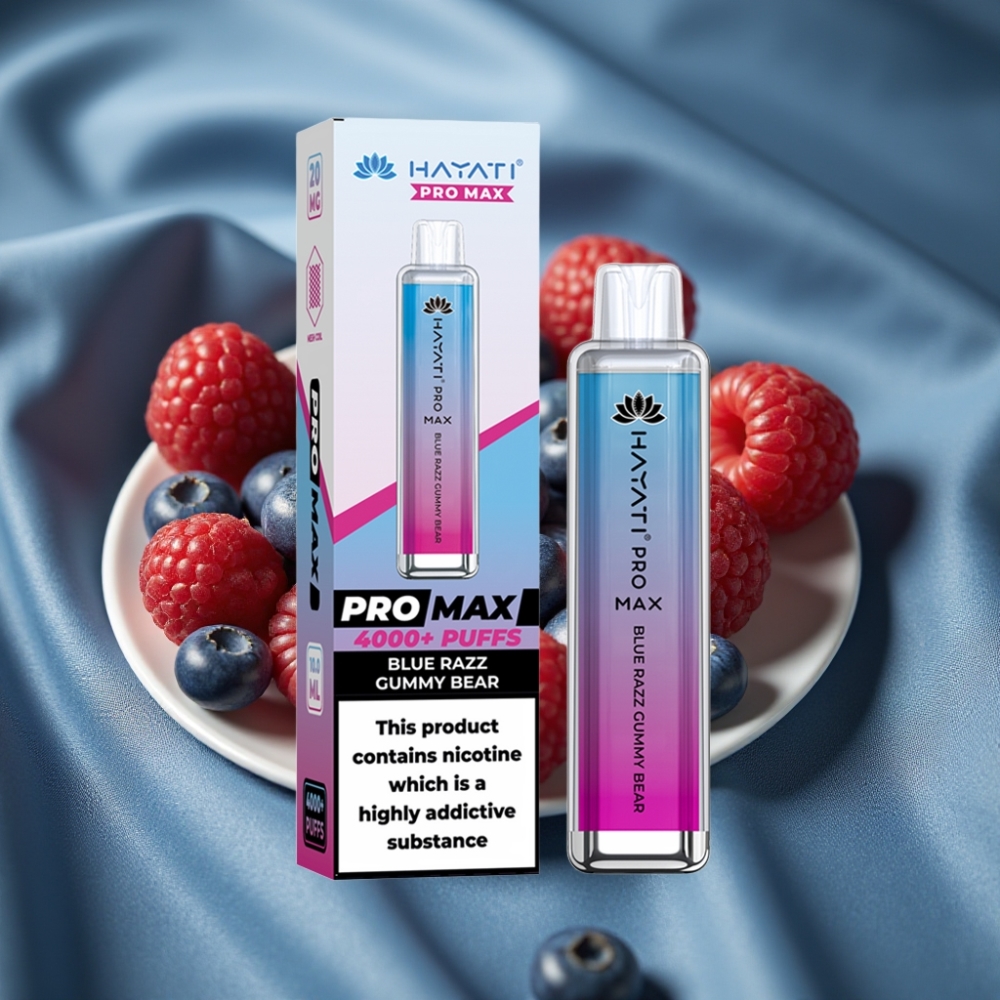 Hayati Pro Max 4000 Puff Şarj Edilebilir Crystal Görünümlü Mavi Ahududu Sakızlı Ayı Aromalı