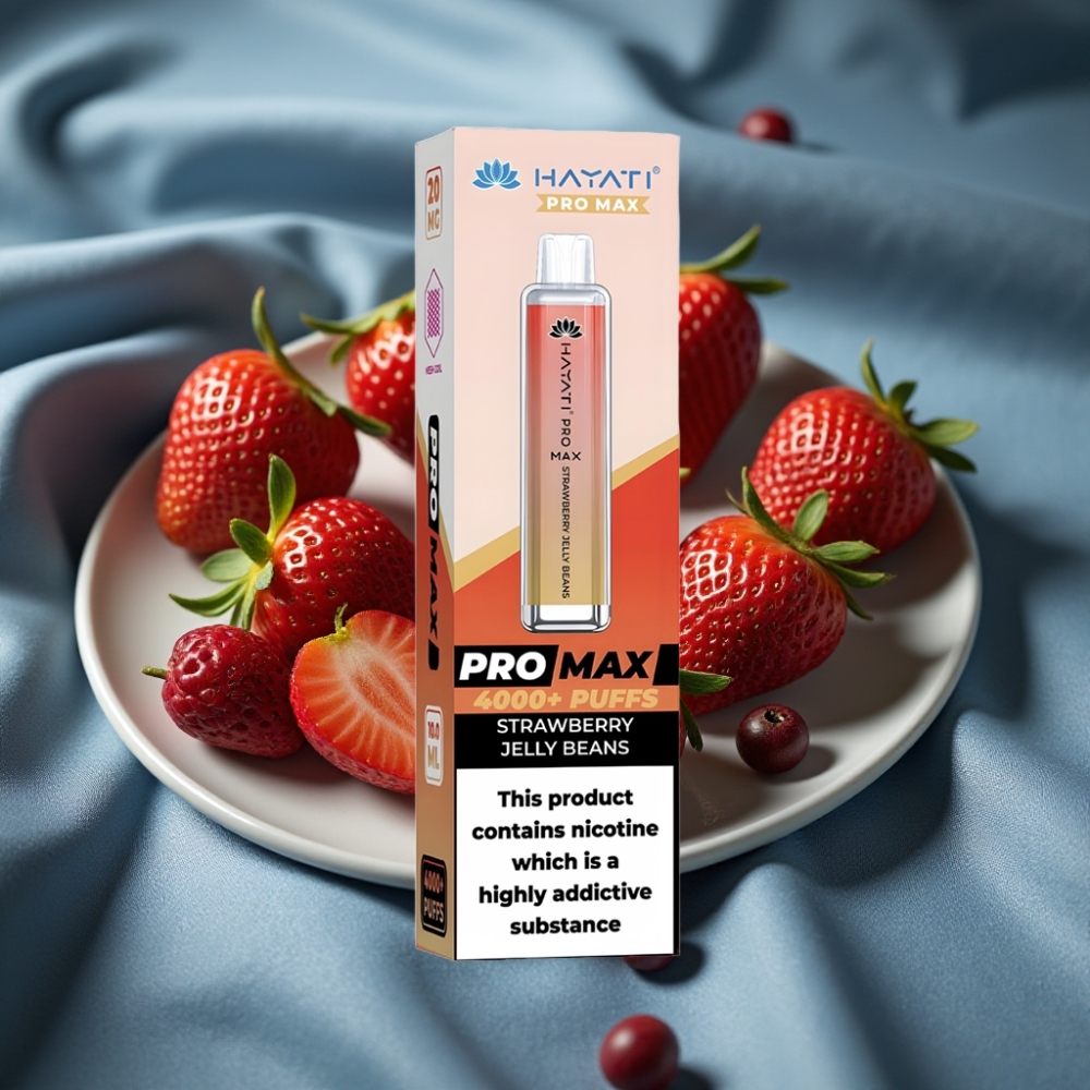 Hayati Pro Max 4000 Puff Çilekli Jöle Şekeri LED Işıklı Şarj Edilebilir Crystal Görünüm