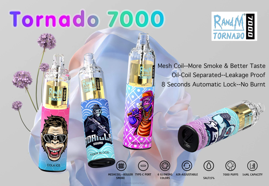 7000 tek kullanımlık vape kalemi - 14ml (1 adet) limon dilimi Fumot Tornado N0Z46L81