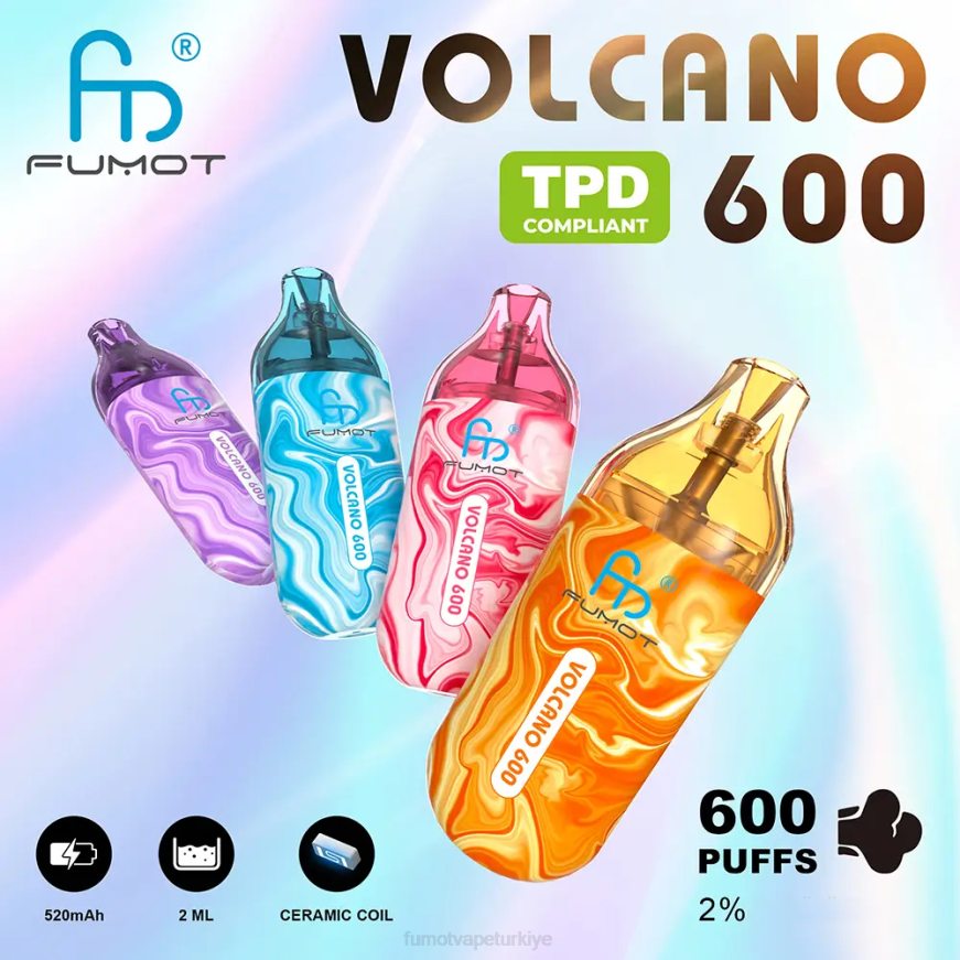 600 tpd uyumlu tek kullanımlık vape - 2ml (3 parçalı set) kiraz limon nane Fumot Volcano N0Z46L299